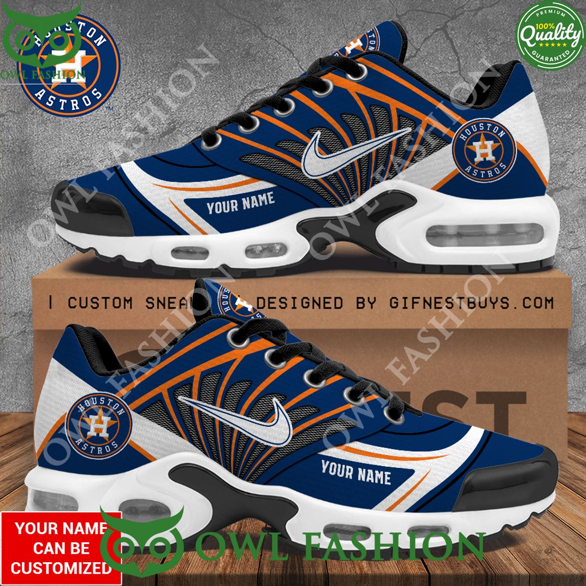 Custom name Houston Astros Blue and Orange Air Max Shoes
