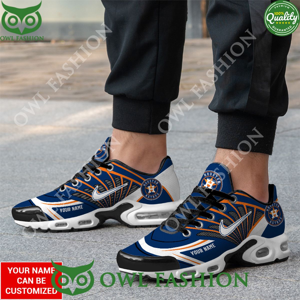 Custom name Houston Astros Blue and Orange Air Max Shoes