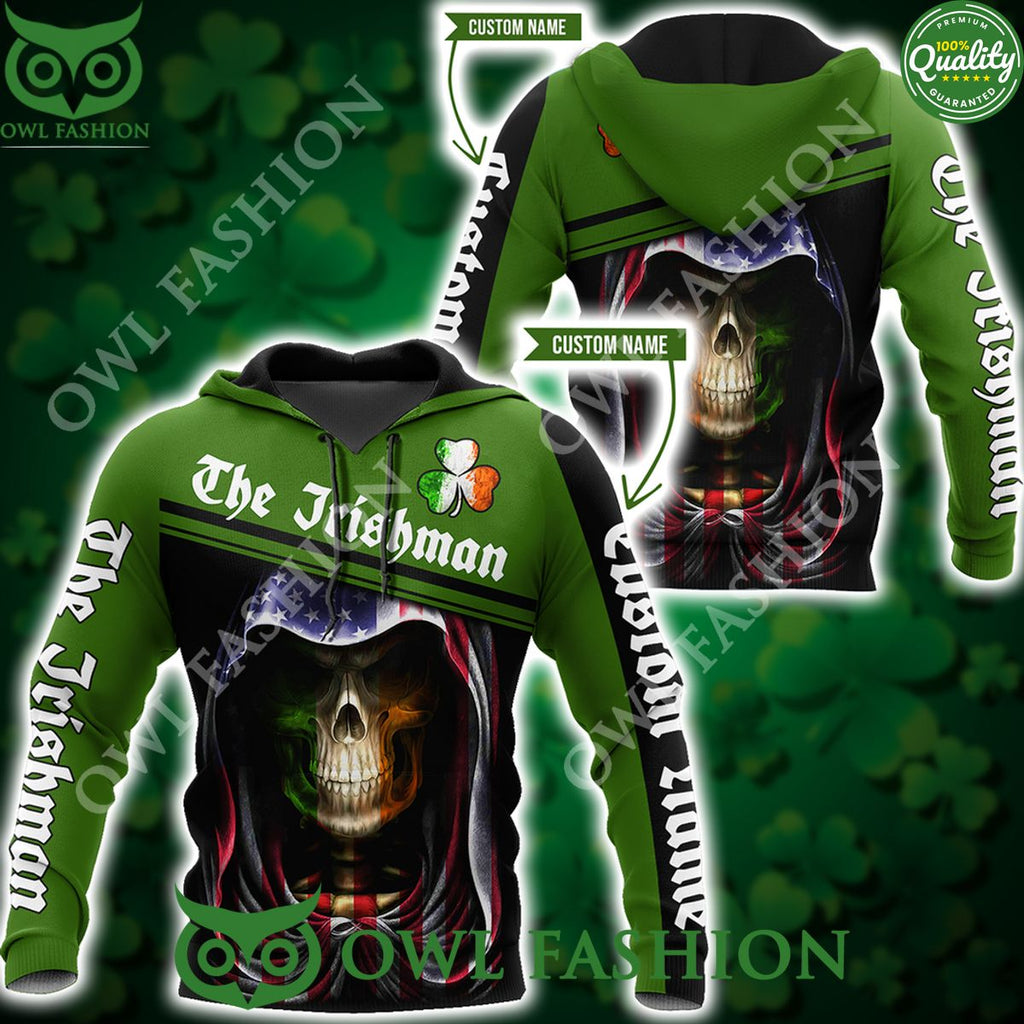 Custom Name Irish Skull St Patrick Day US 3D Hoodie