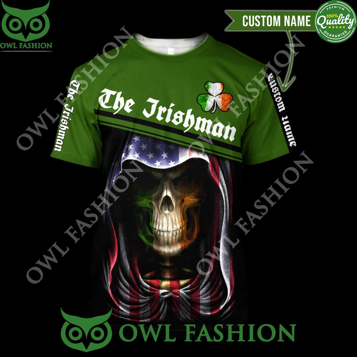 Custom Name Irish Skull St Patrick Day US 3D Hoodie