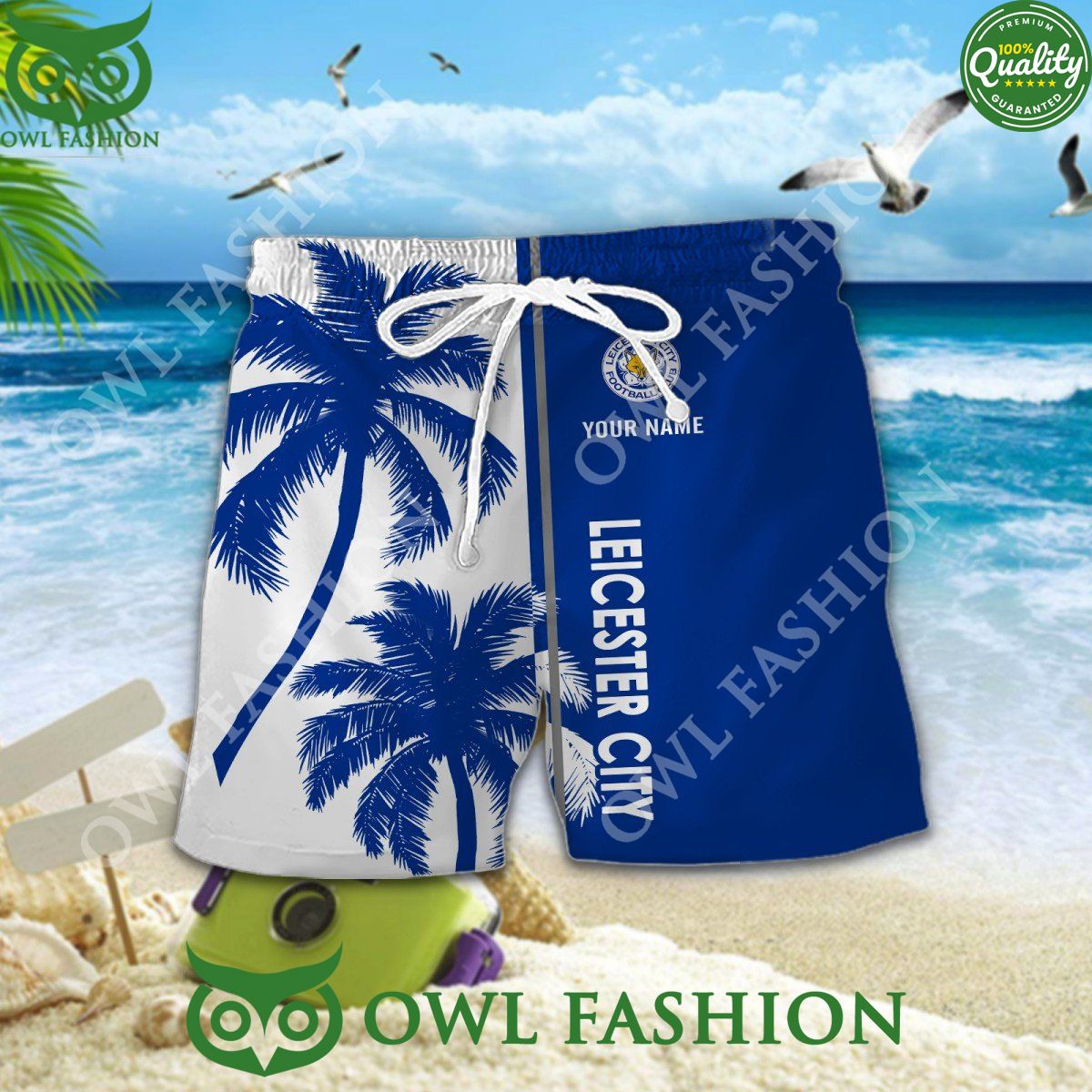 Custom Name Leicester City summer beach blue tropical coconut tree 2024 Hawaiian Shirt