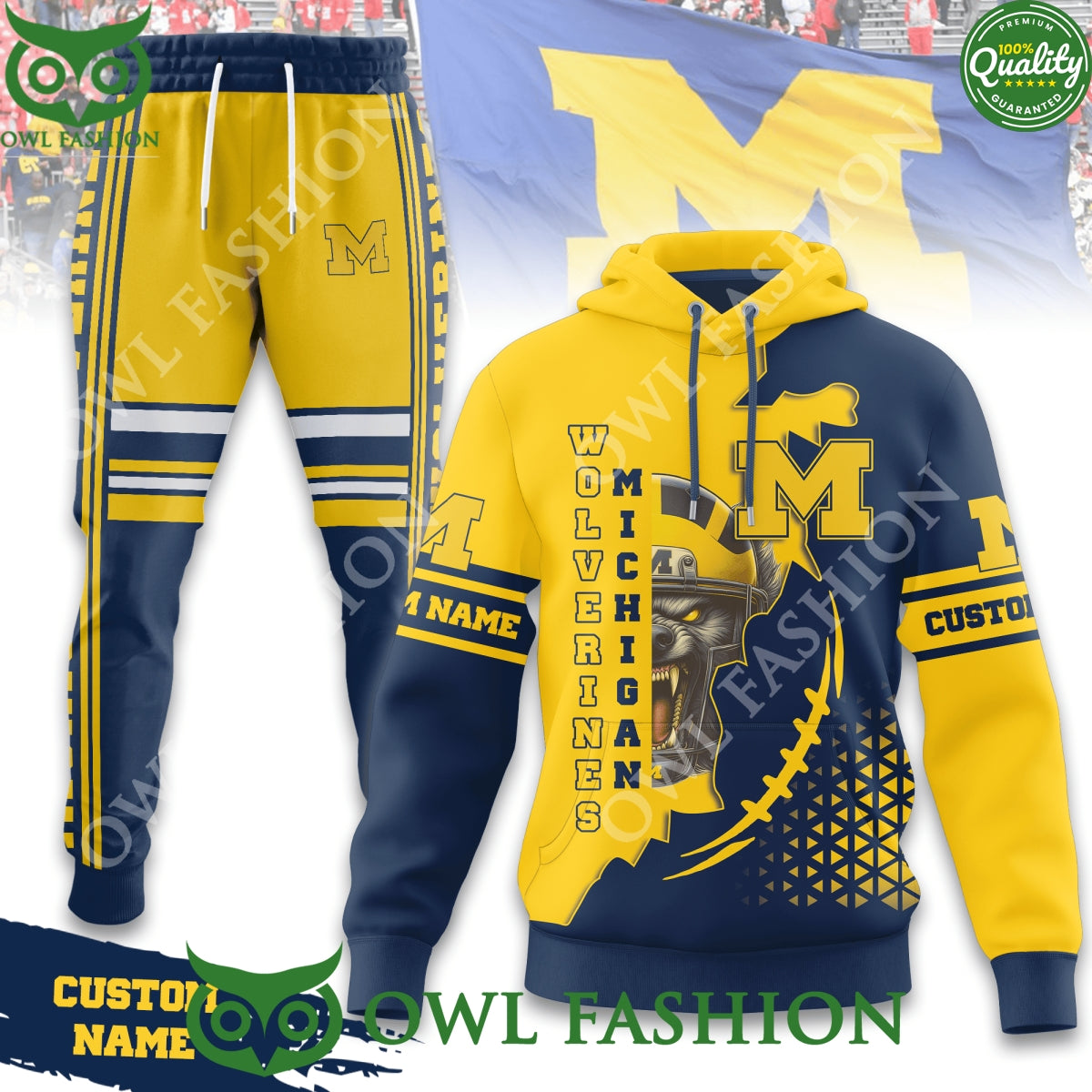 Custom Name Michigan Wolverines Mascot Hoodie and Pants