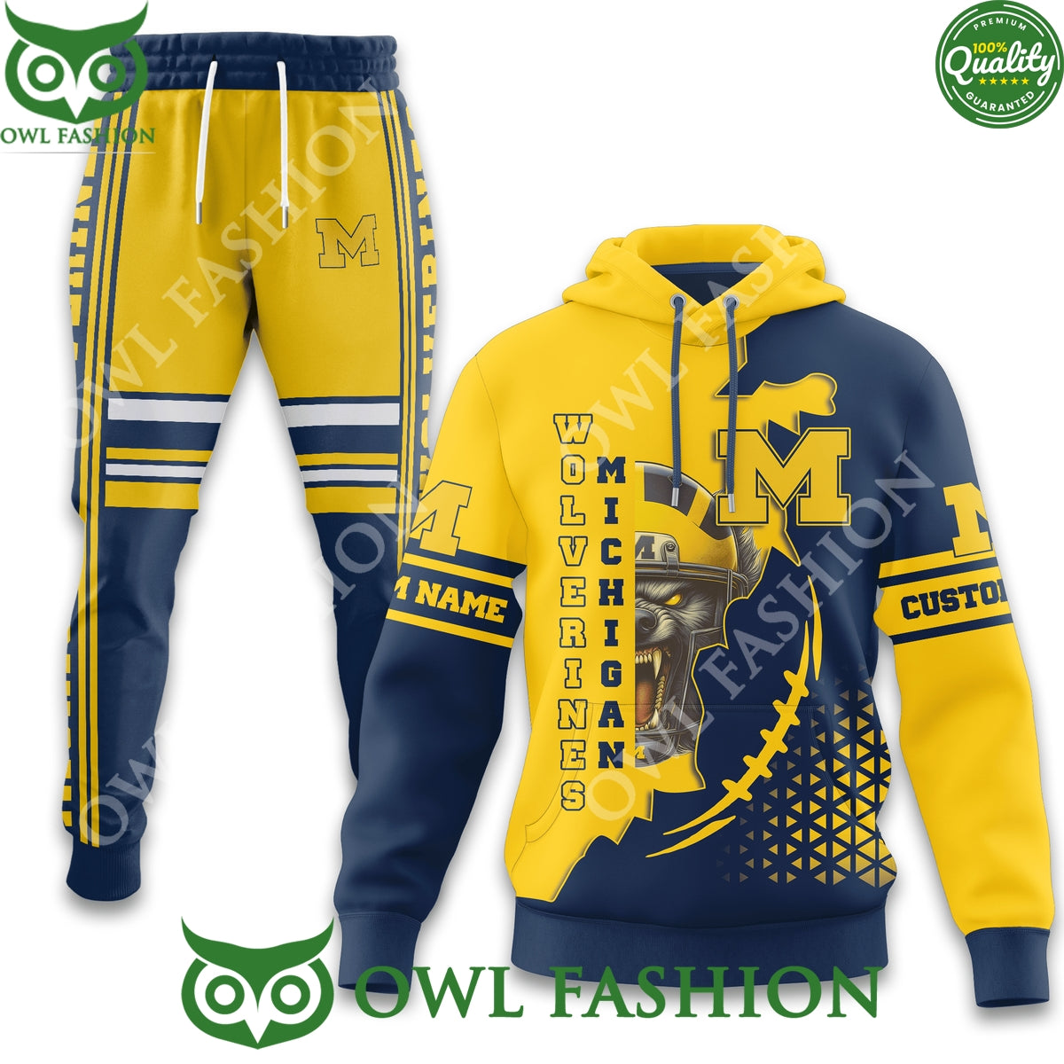 Custom Name Michigan Wolverines Mascot Hoodie and Pants