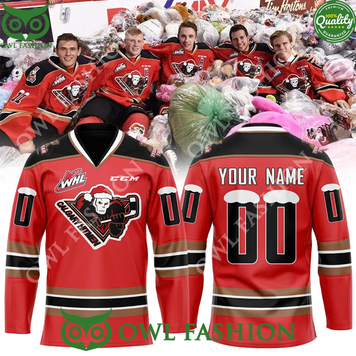 Custom Name number Calgary Hitmen Teddy Bear Toss Premium Limited Jersey