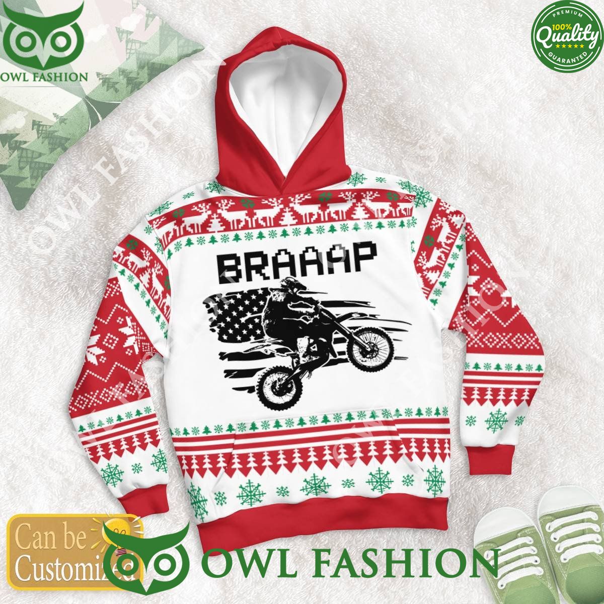 Custom Name Number Christmas Motocross rider Beige Sweater