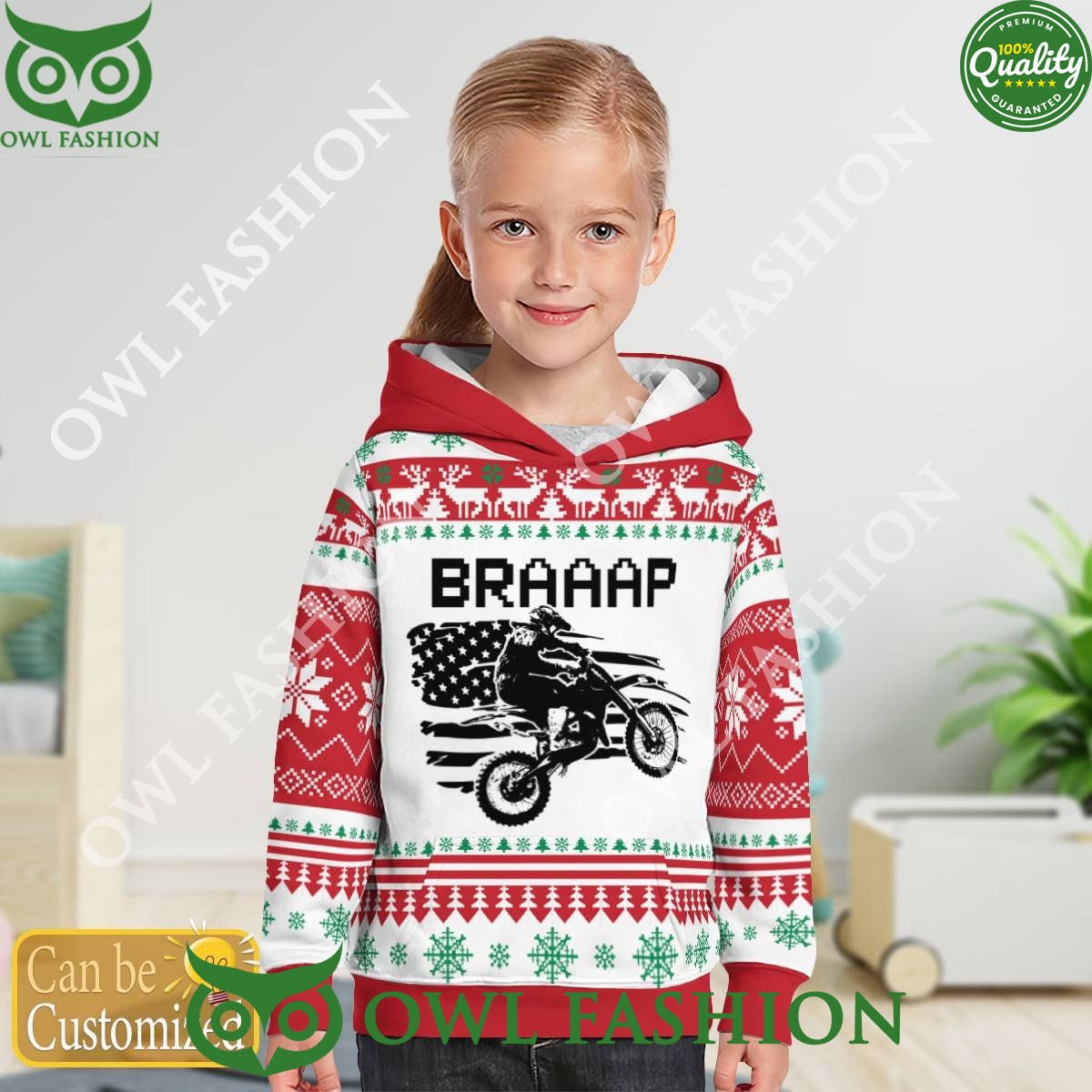 Custom Name Number Christmas Motocross rider Beige Sweater