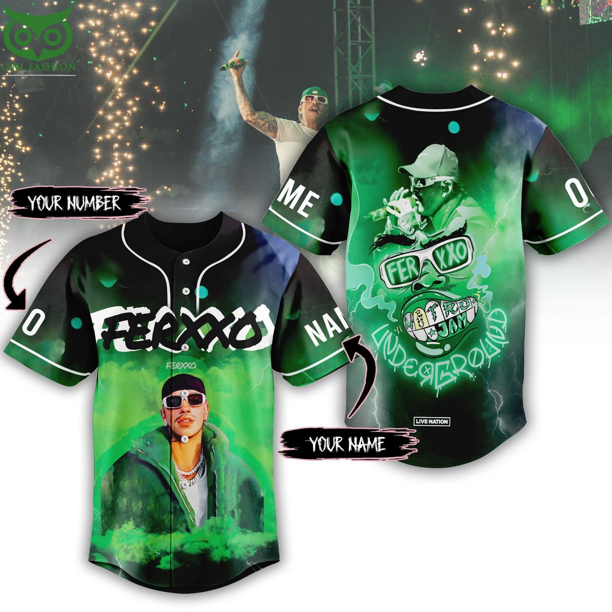 Custom Name Number Ferxxo Black Green Baseball Jersey