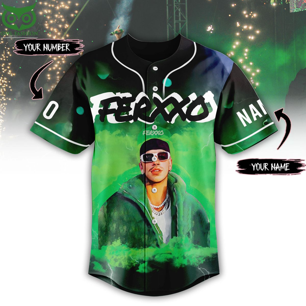 Custom Name Number Ferxxo Black Green Baseball Jersey