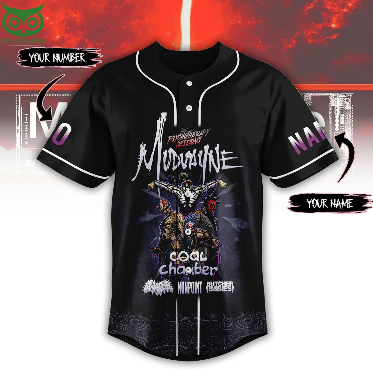 Custom Name Number Mudvayne The Psychotherapy Sessions Baseball Jersey