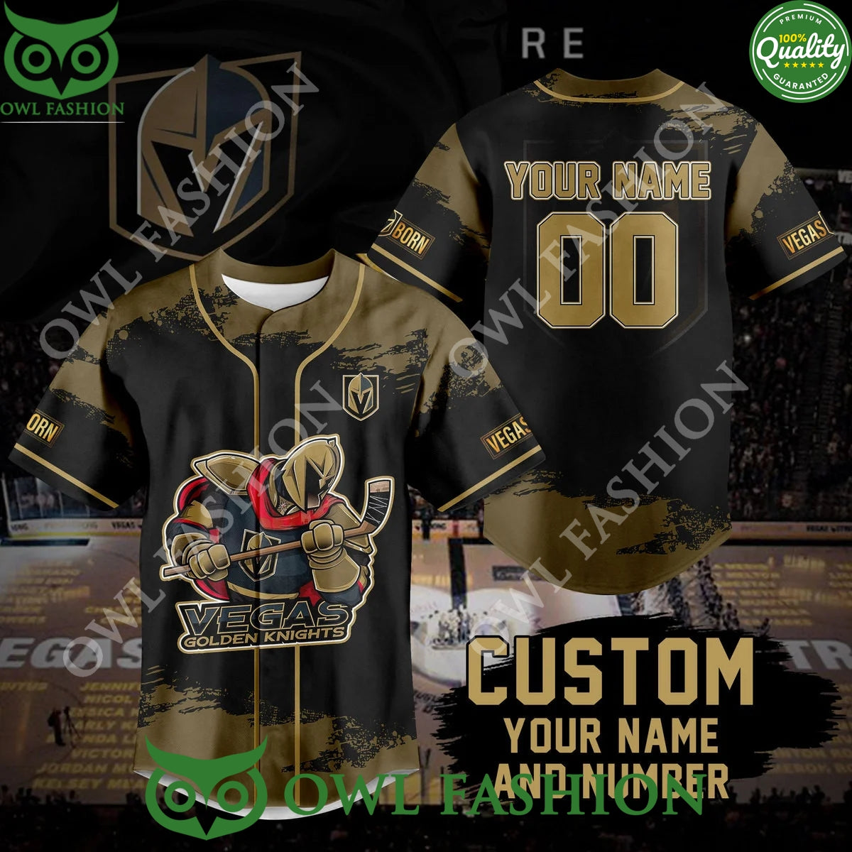 Custom Name Number Vegas Golden Knights Logo Baseball Jersey Shirt