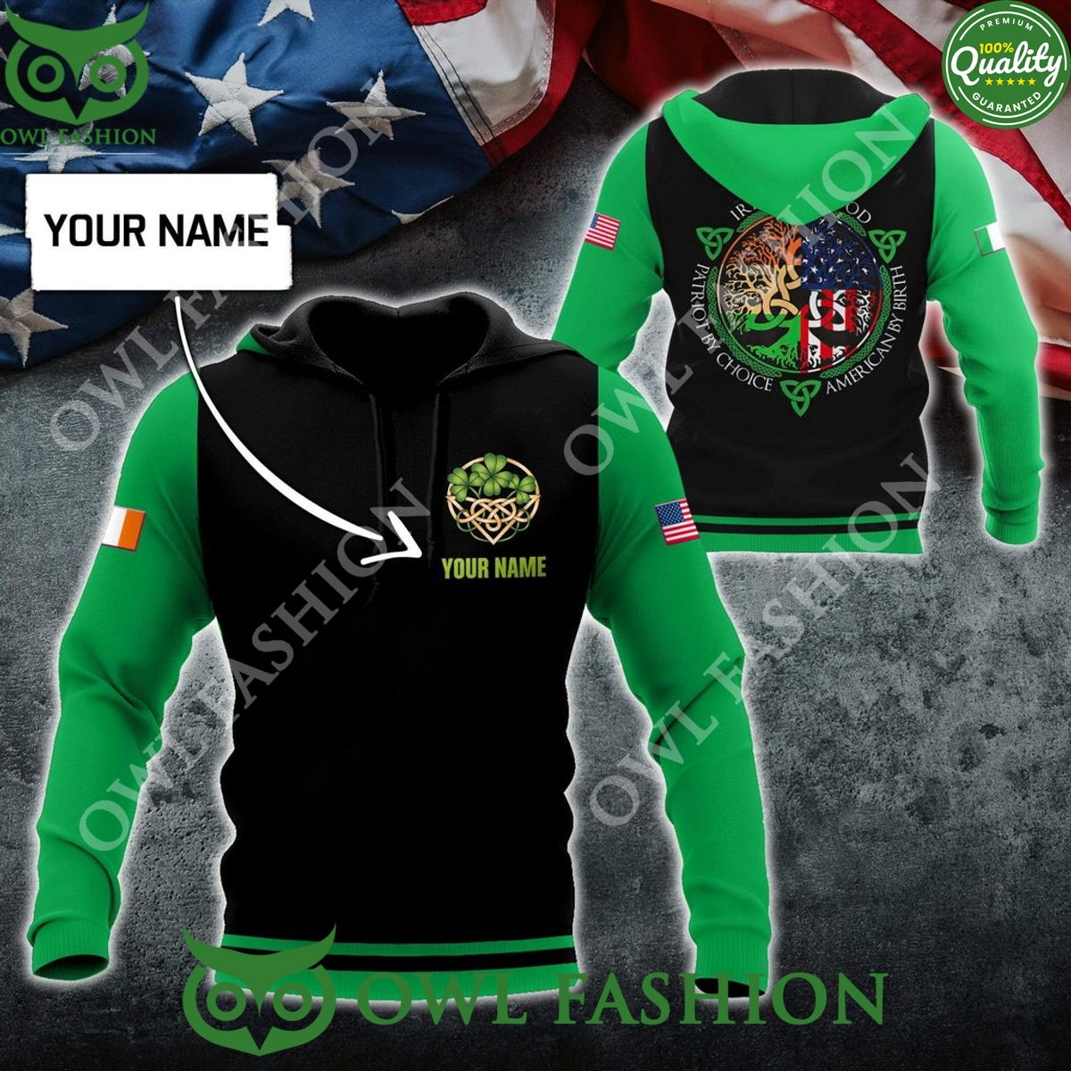 Custom Name St Patrick Day Irish Green Black 3D Hoodie