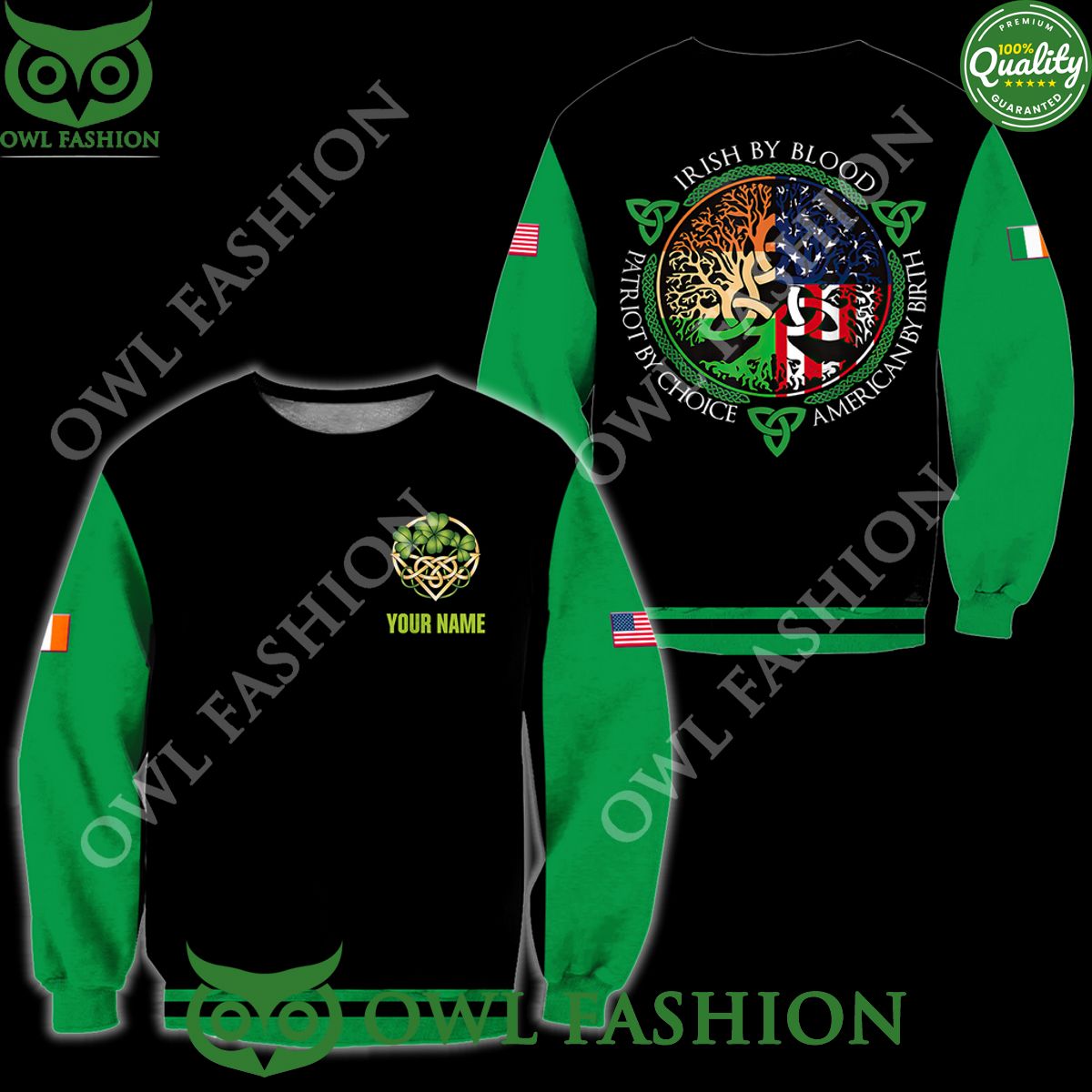Custom Name St Patrick Day Irish Green Black 3D Hoodie