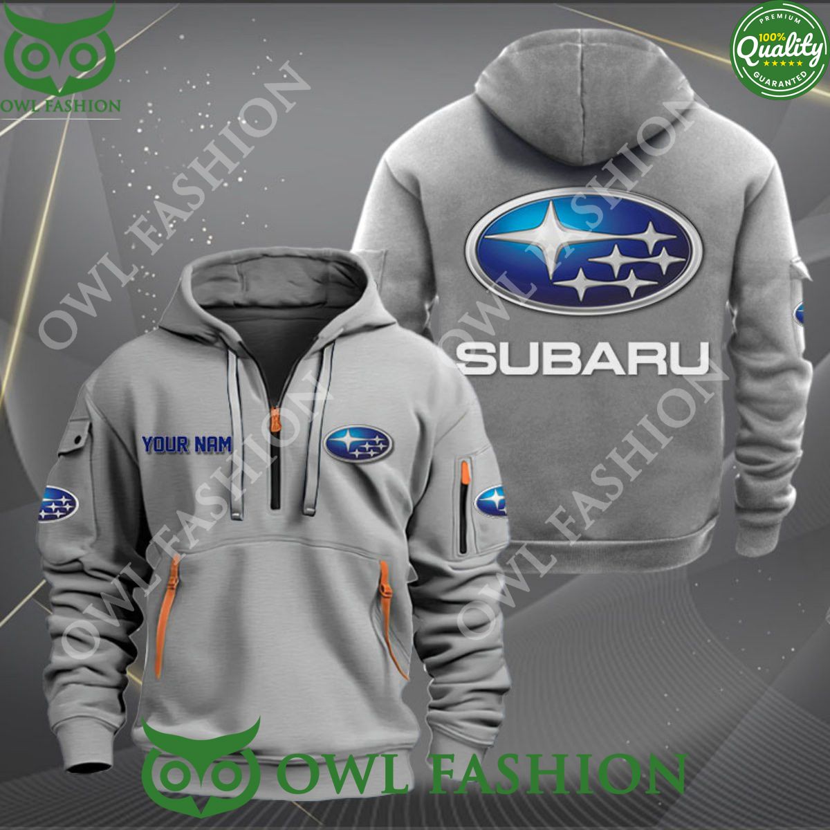Custom name Subaru car 2d half zipper hoodie