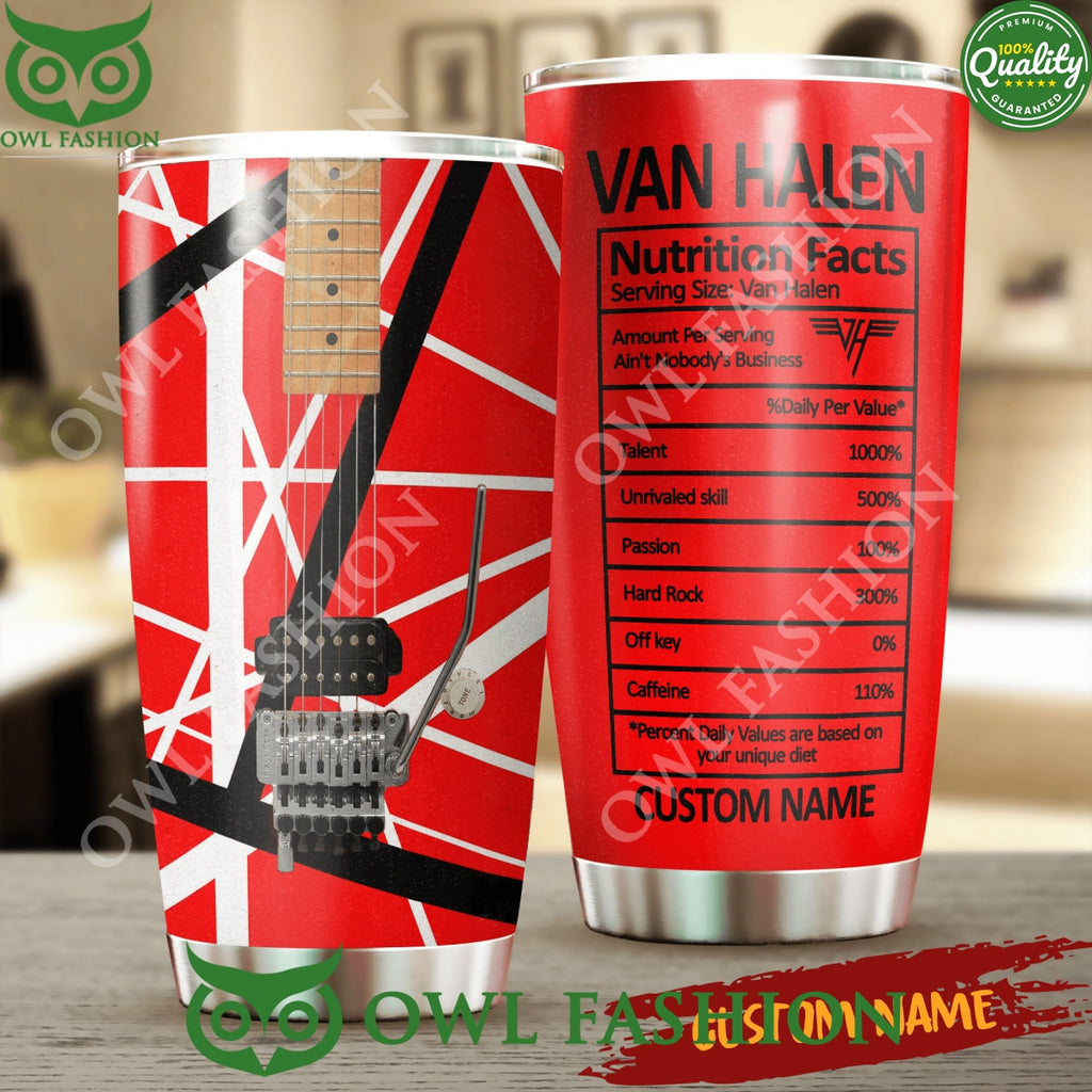 Custom Name Van Halen Nutrion Facts Style Red Tumbler Cup
