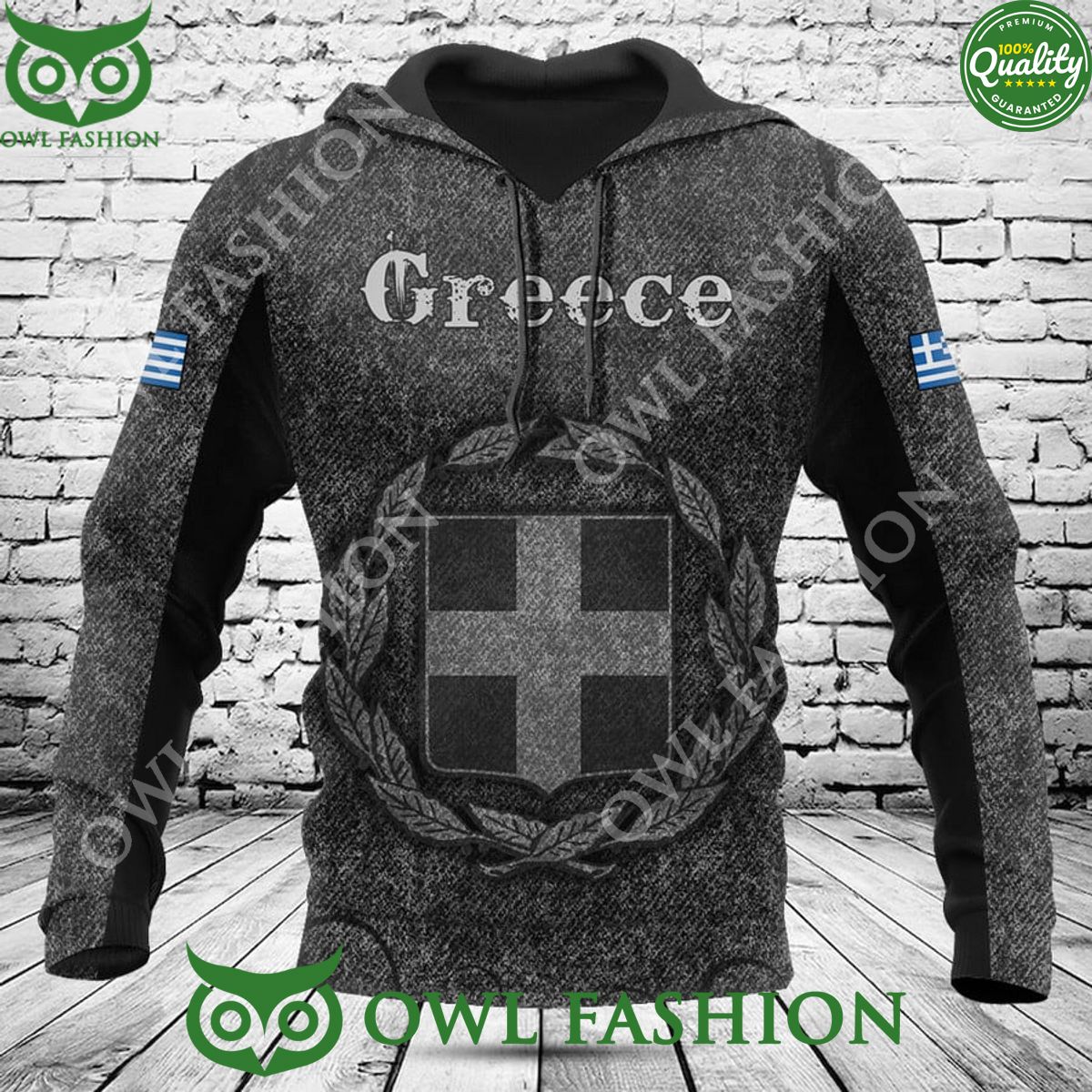 Customize Greece Flag Skull Scary Flower Knitted Texture Printed hoodie shirt