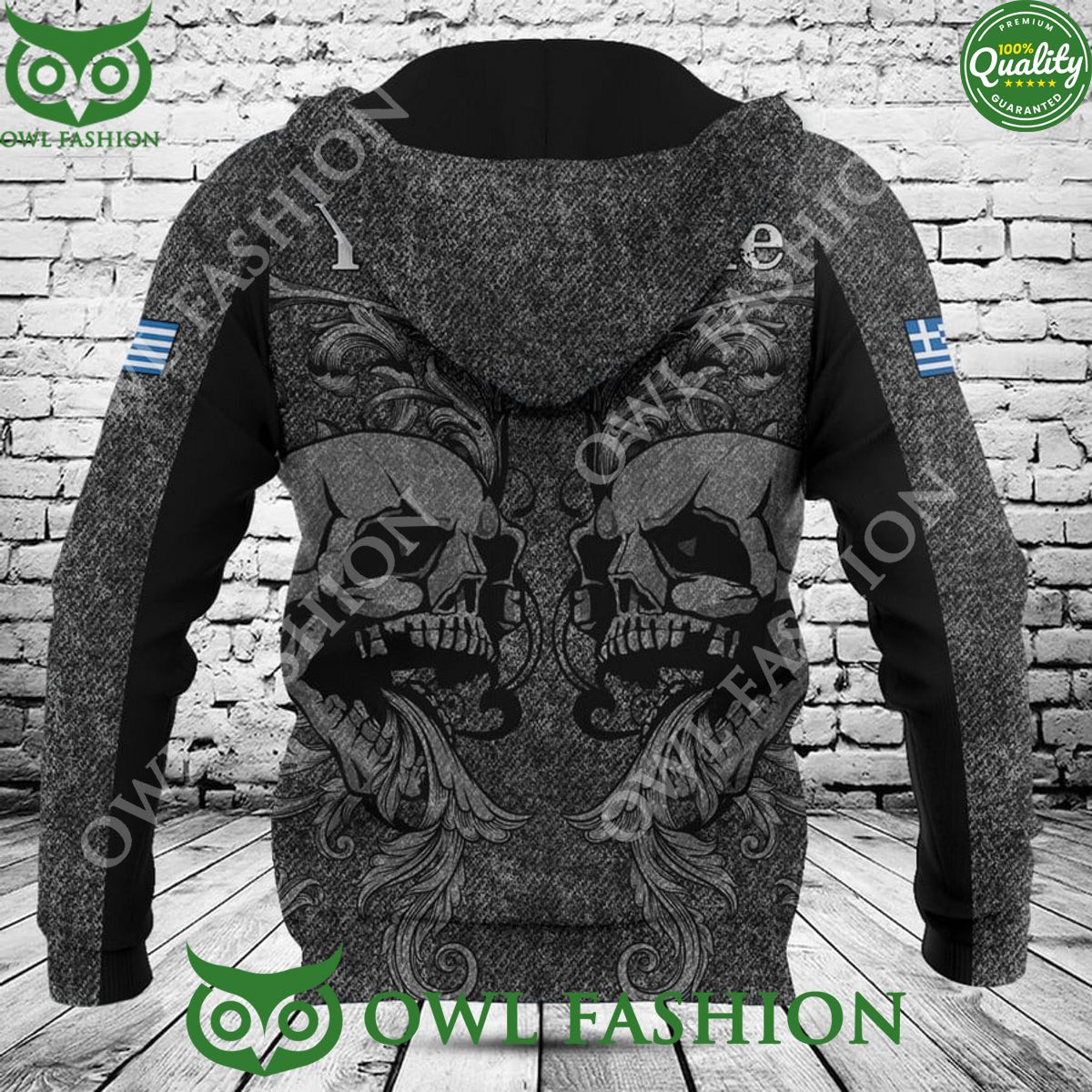 Customize Greece Flag Skull Scary Flower Knitted Texture Printed hoodie shirt