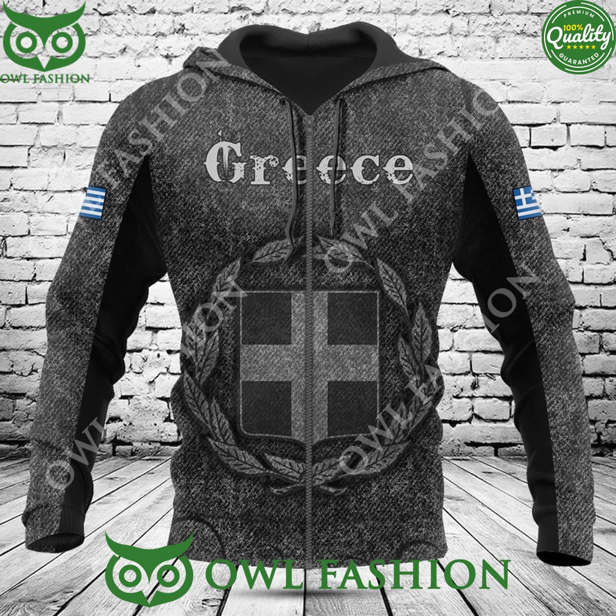 Customize Greece Flag Skull Scary Flower Knitted Texture Printed hoodie shirt