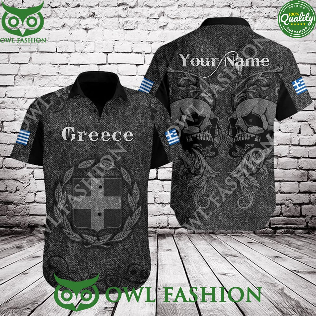 Customize Greece Flag Skull Scary Flower Knitted Texture Printed hoodie shirt