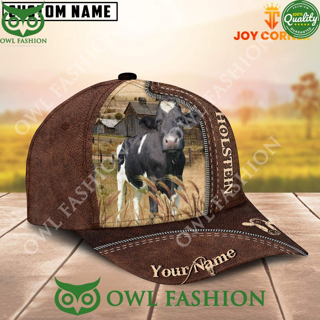 Customized Name Holstein Leather Cow Pattern Cap