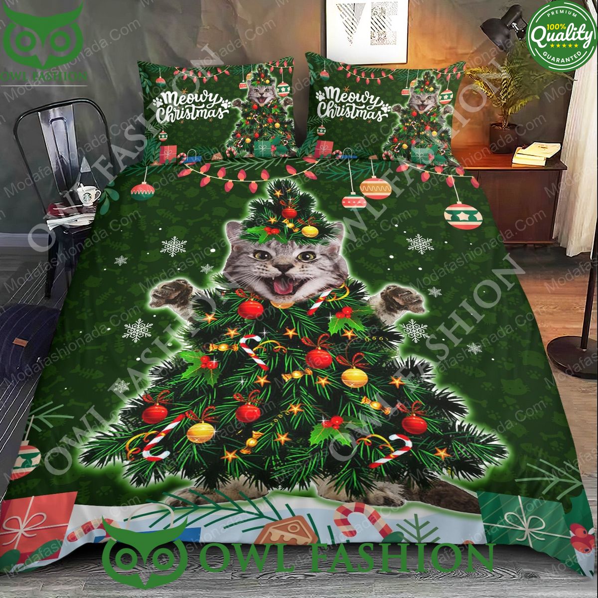 Cute Maine Coon Cat Christmas Tree Light Xmas Limited Bedding Set