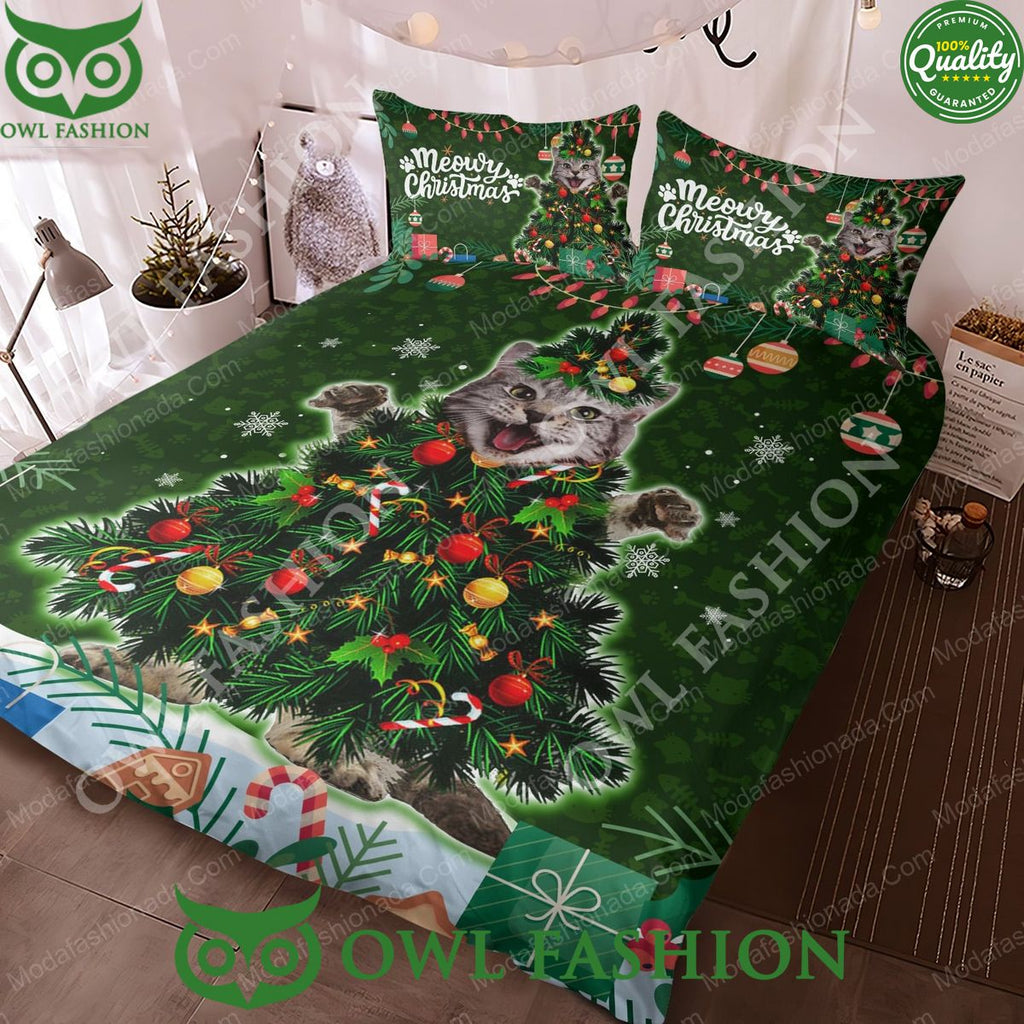 Cute Maine Coon Cat Christmas Tree Light Xmas Limited Bedding Set