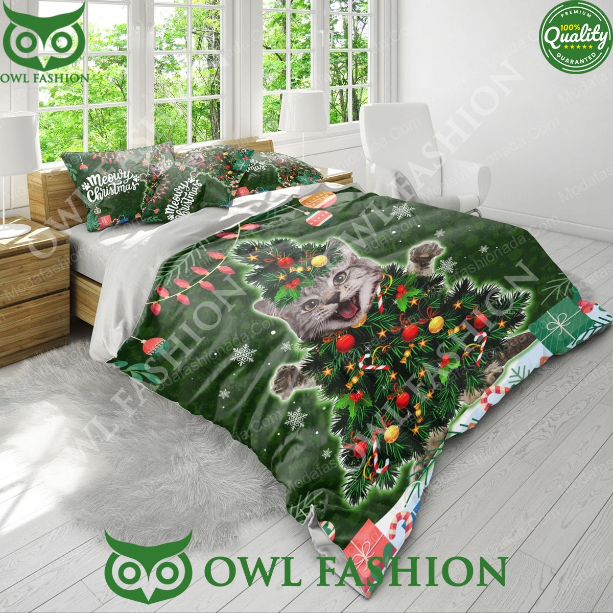 Cute Maine Coon Cat Christmas Tree Light Xmas Limited Bedding Set