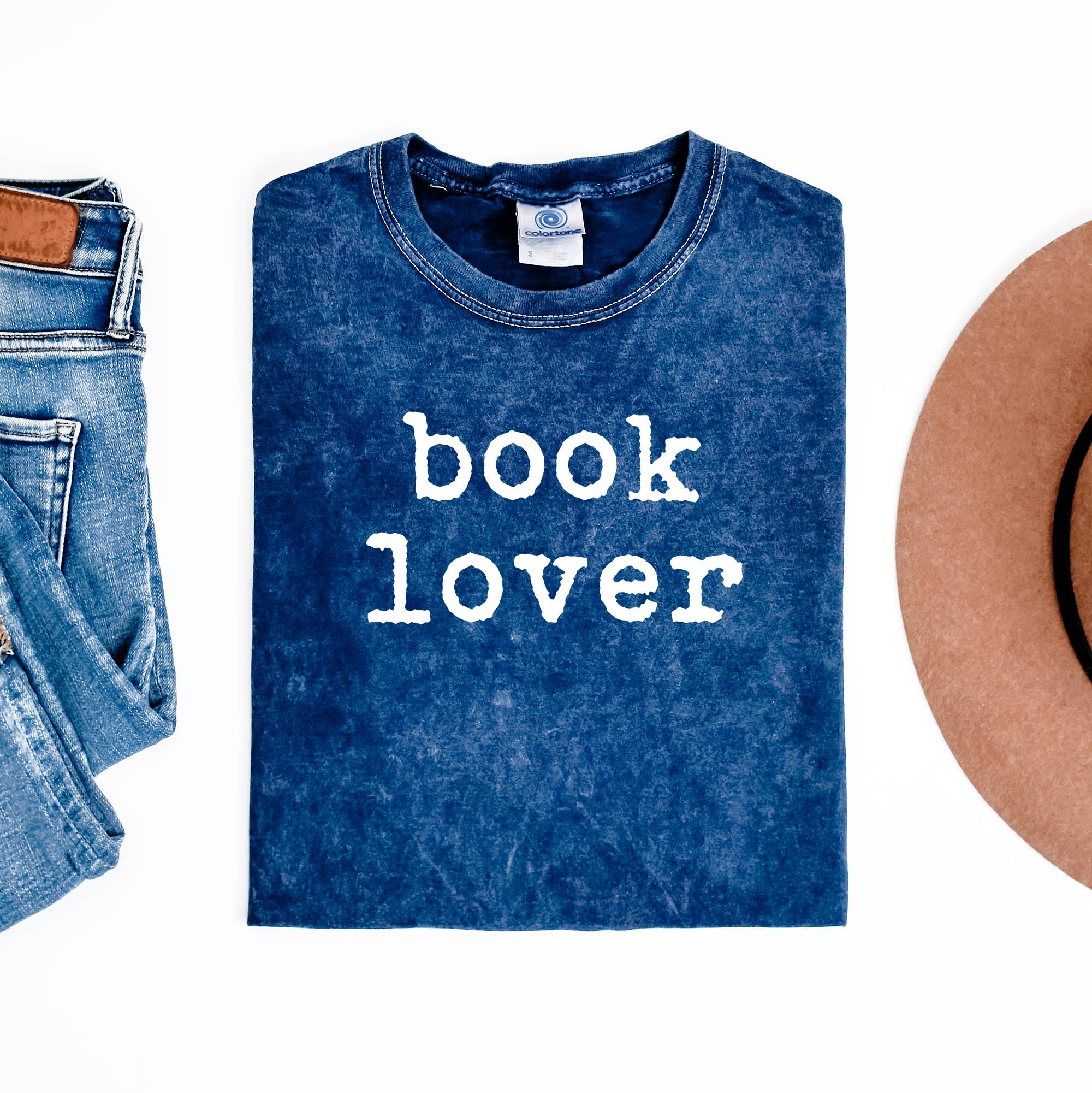Book Lover Navy Mineral Wash Shirt, Book Lover Graphic Tee