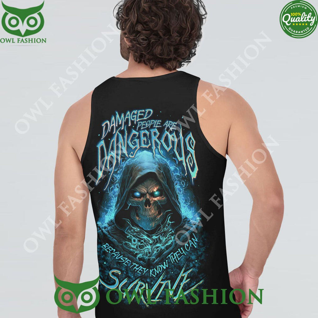Damaged People Are Dangerous Flame Skull 3D Hoodie Shirt