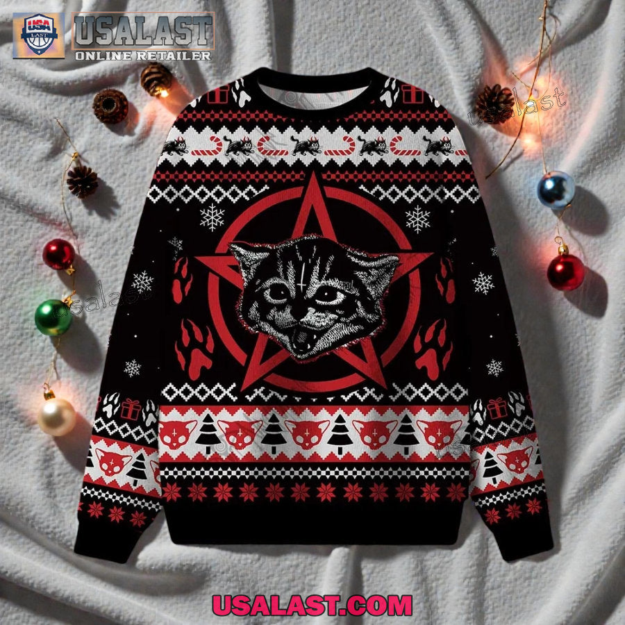 Demon Cat Ugly Christmas Sweater