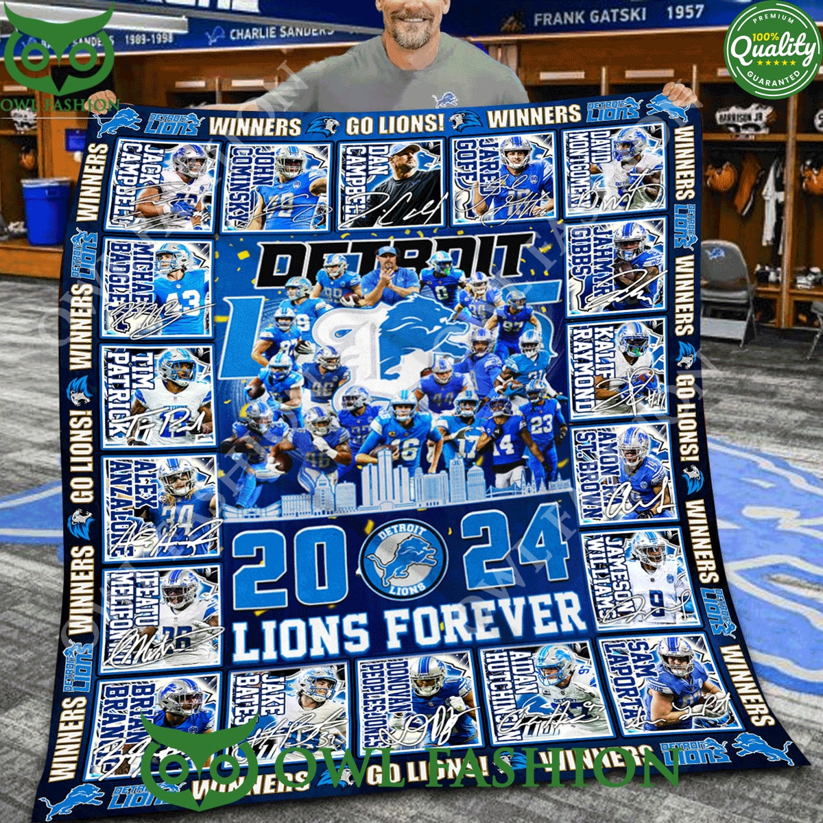 Detroit Lions 2024 Forever Player names Go Lions Winners blanket