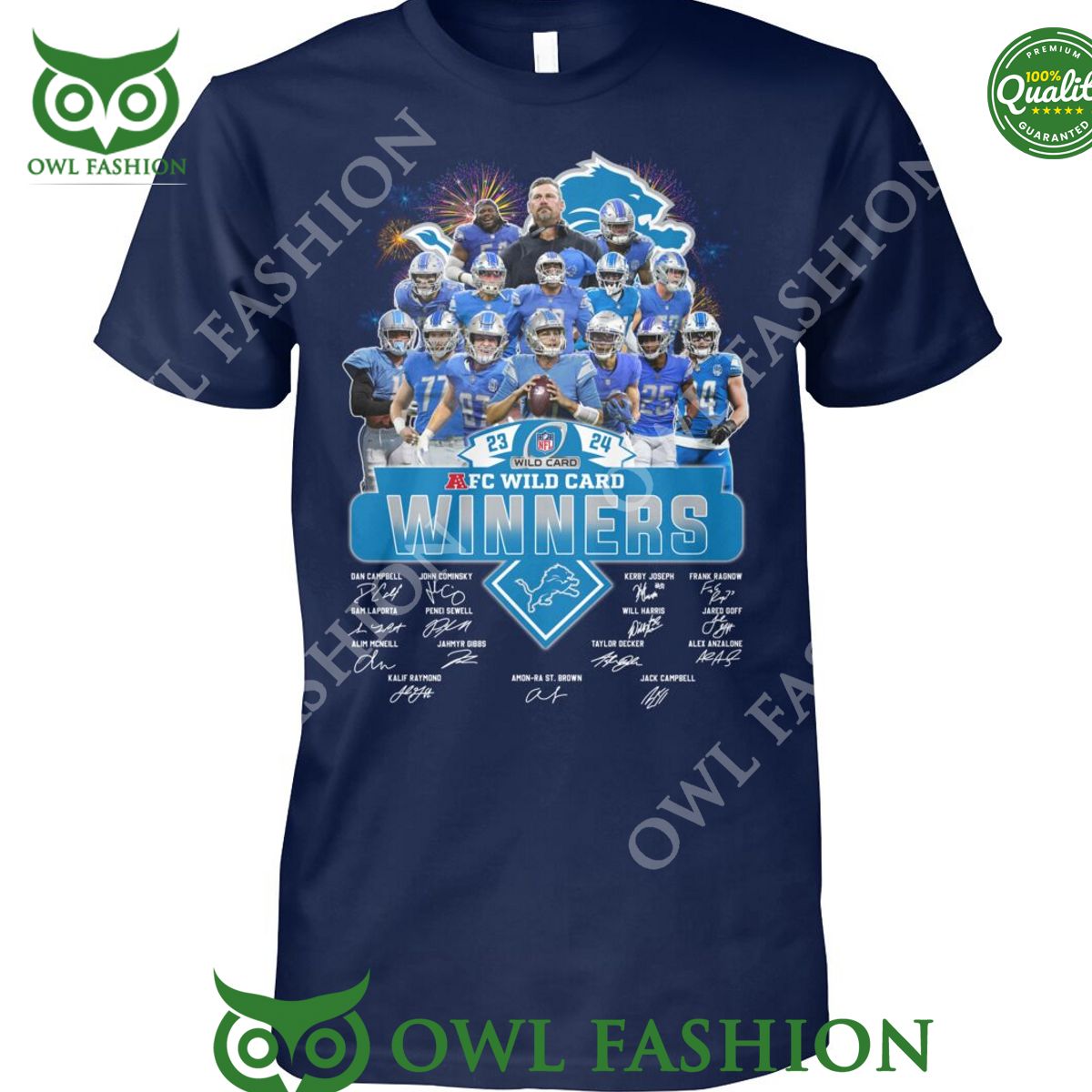 Detroit Lions AFC Wild Card Winners Players Signatures 2d t shirt