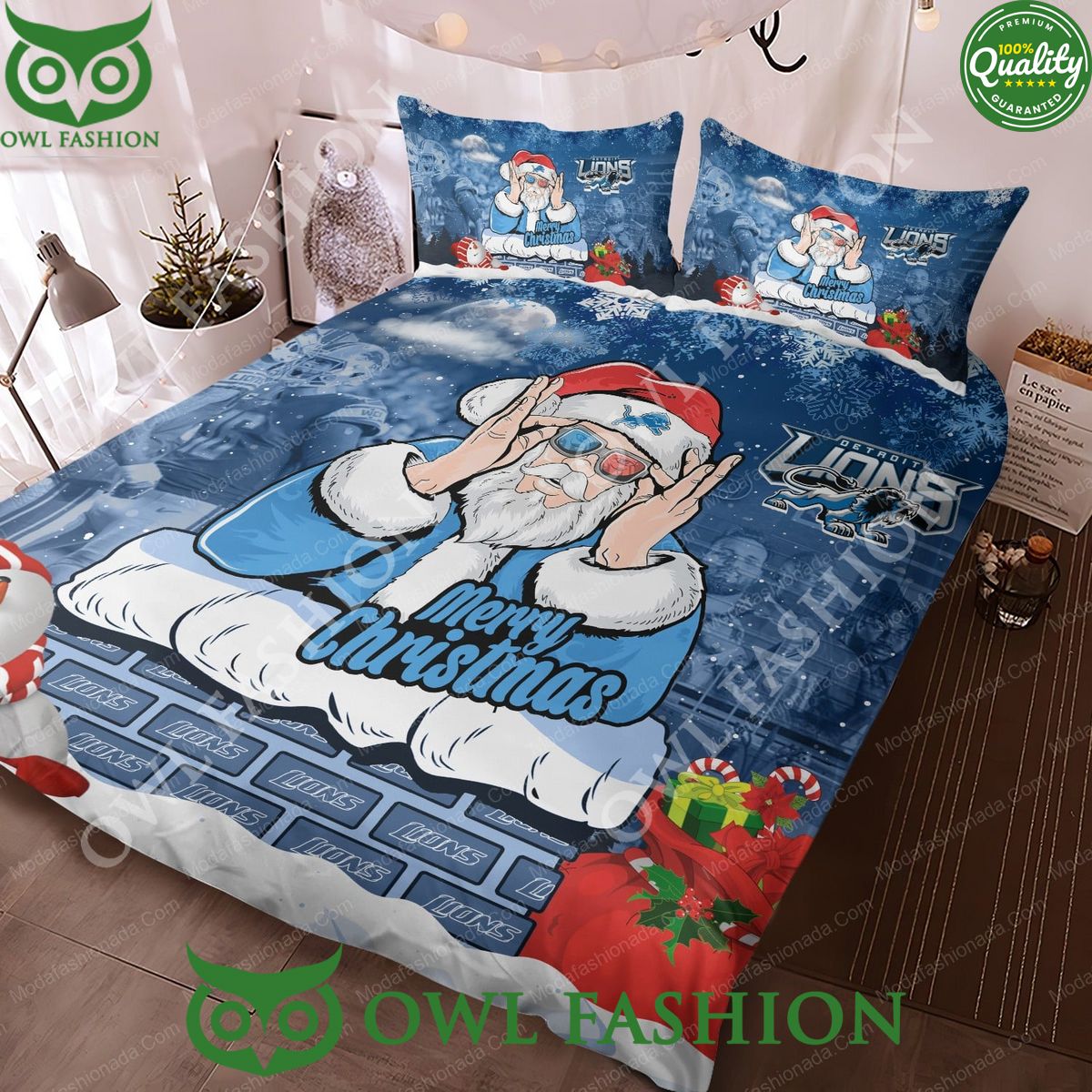Detroit Lions Christmas Santa Claus Premium Bedding Sets
