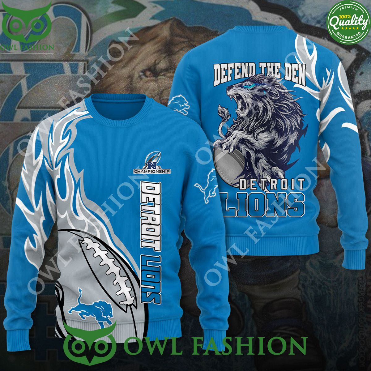 Detroit Lions Defend the Den Blue 3D Shirt