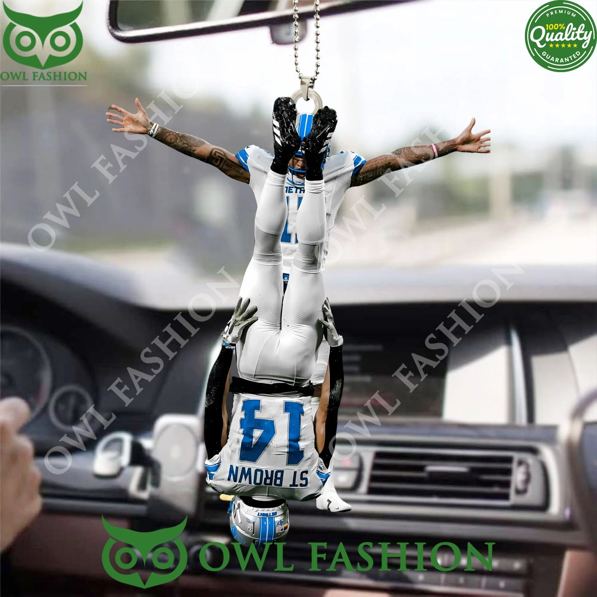 Detroit Lions ST Brown wide receiver number 14 Jump Around Plastic ornament