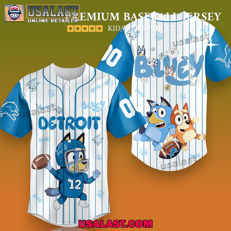 Detroit Lions x Bluey Baseball Jersey For Adults And Kids