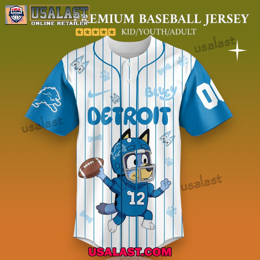 Detroit Lions x Bluey Baseball Jersey For Adults And Kids