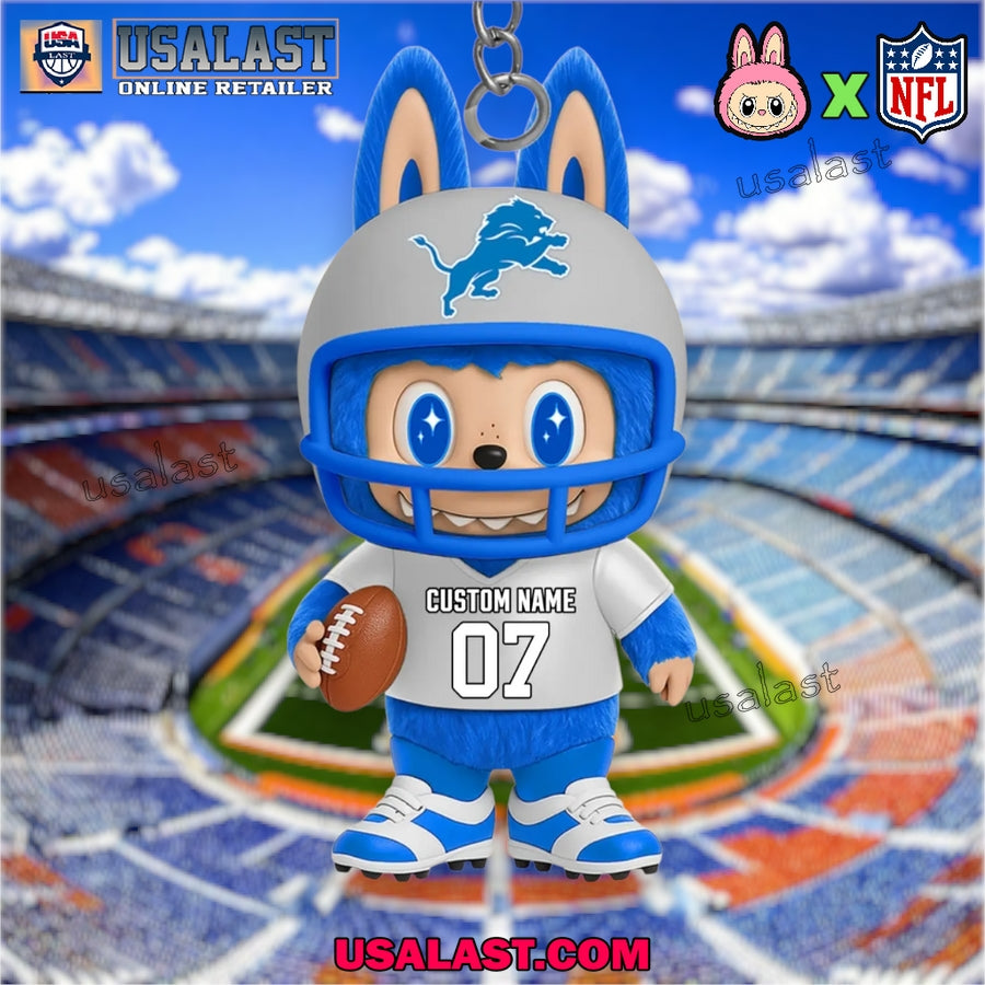 Detroit Lions x Labubu Monster Custom Acrylic Keychain, Decoration Ornament
