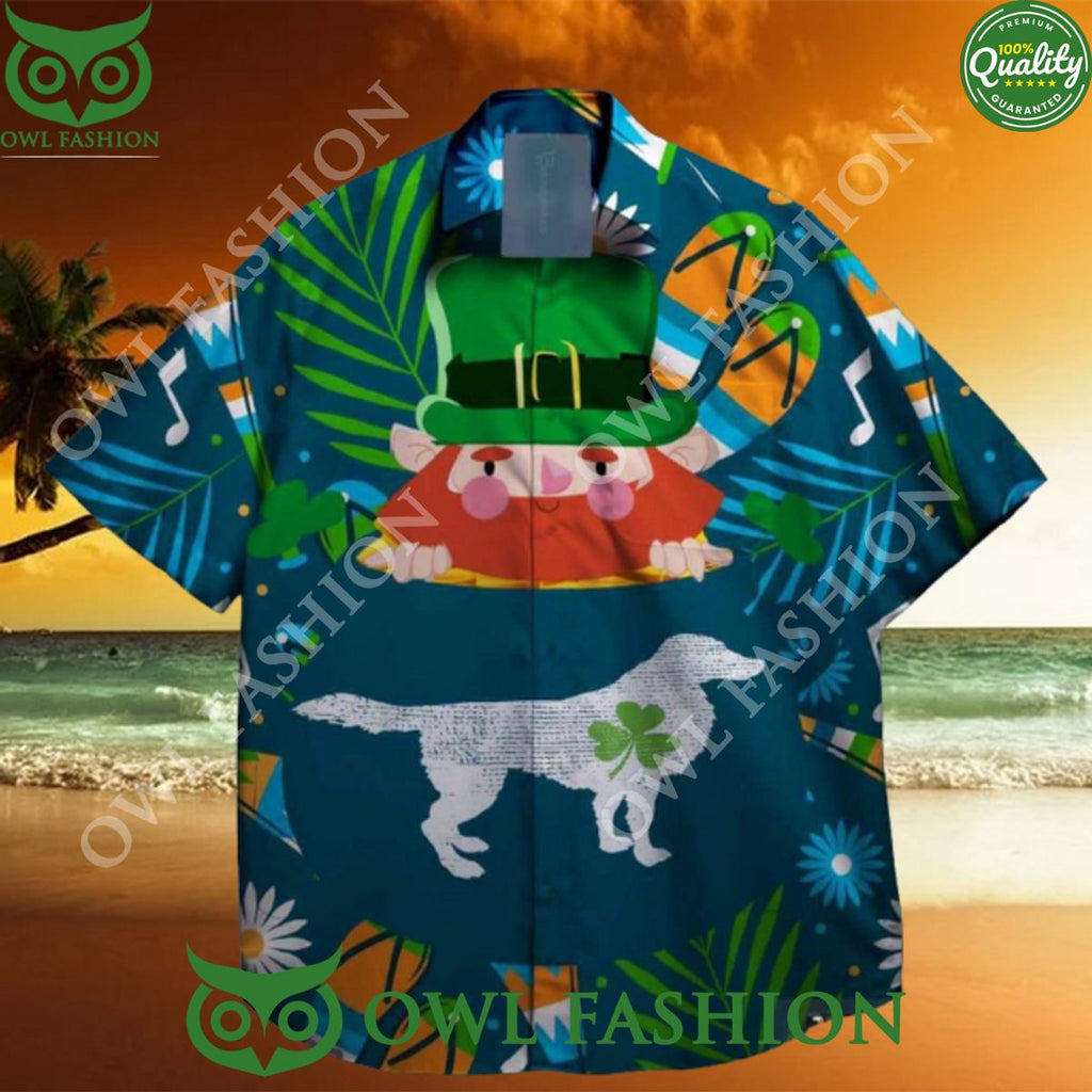 Dog with shamrock st patrick day hawaiian shirt