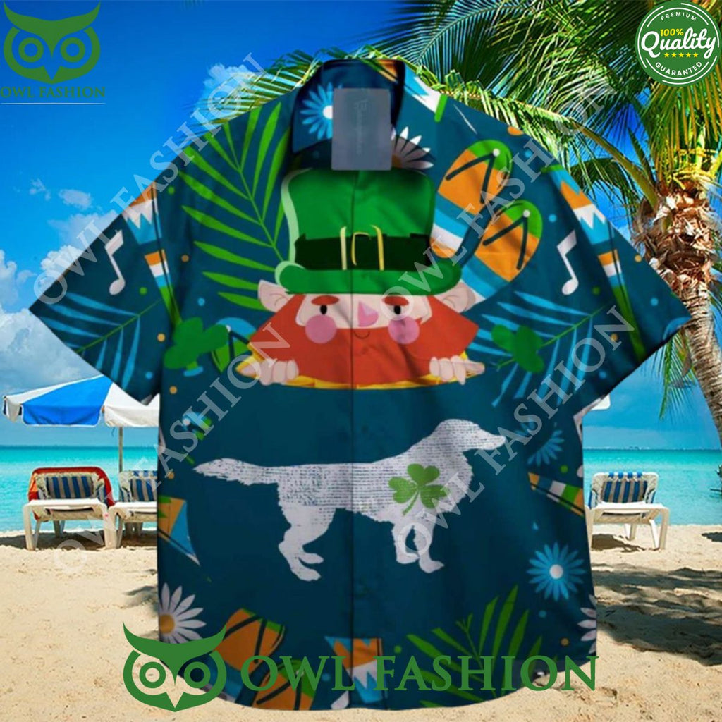 Dog with shamrock st patrick day hawaiian shirt