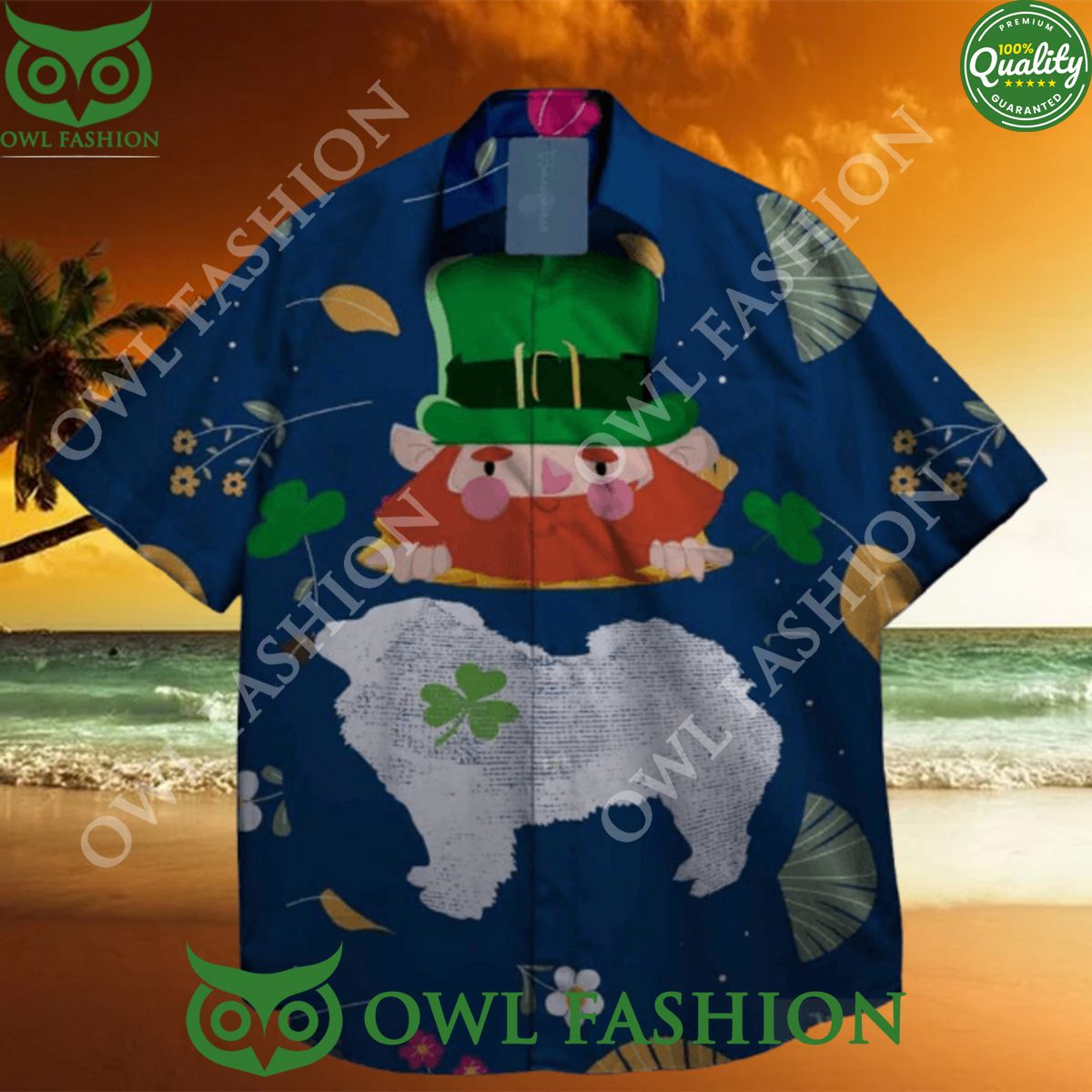 Dogs and shamrock at st patrick day hawaiian shirt