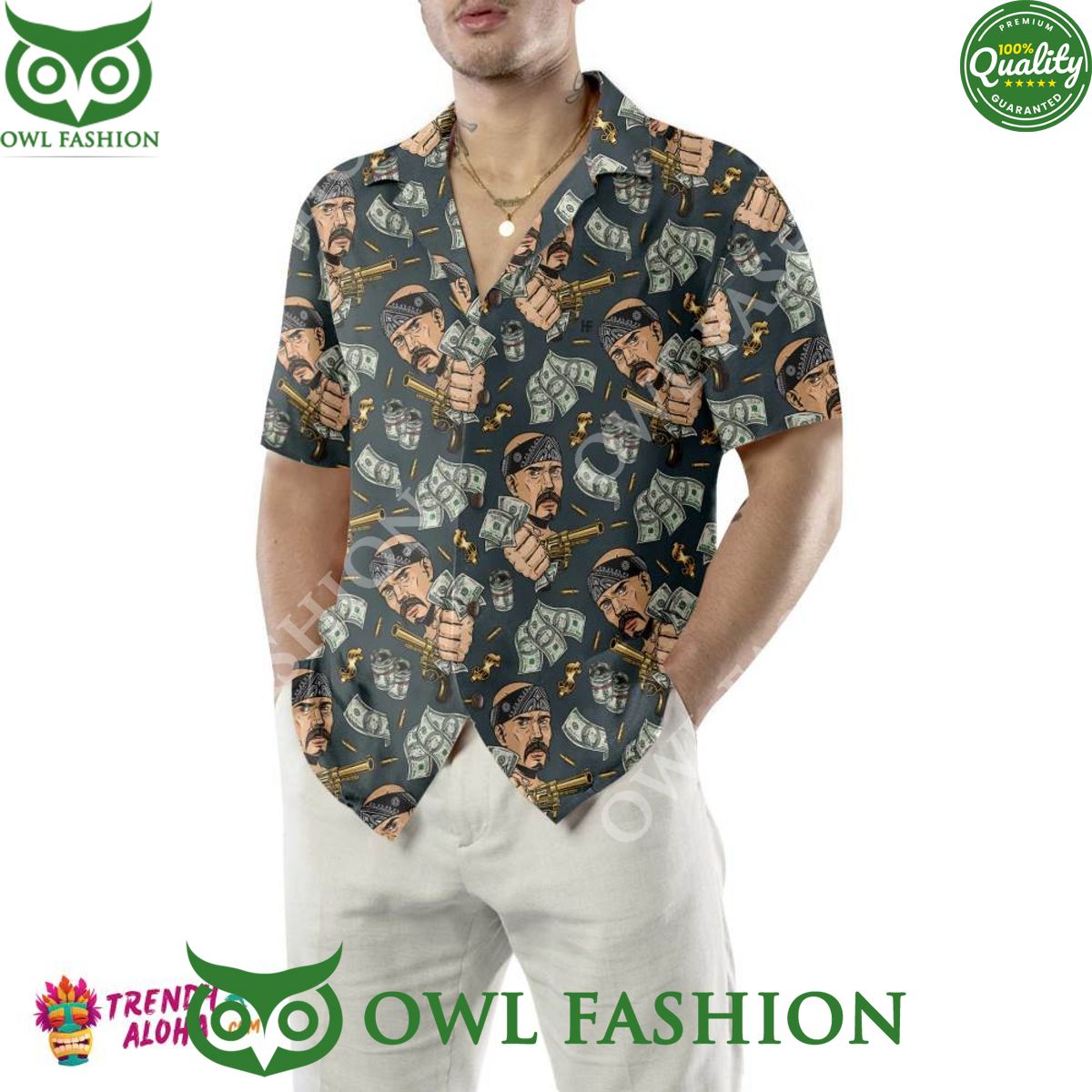Dollar Bill Money and Gun Trending Summer Hawaiian Shirt