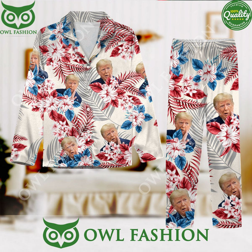 Donald Trump Face Hibiscus Flower Pattern Hawaii Vibe Pajamas