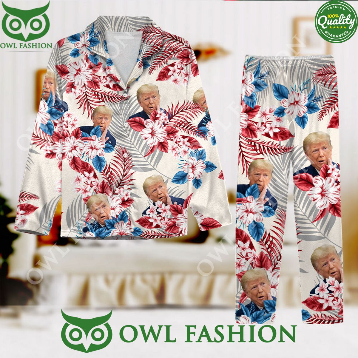 Donald Trump Face Hibiscus Flower Pattern Hawaii Vibe Pajamas