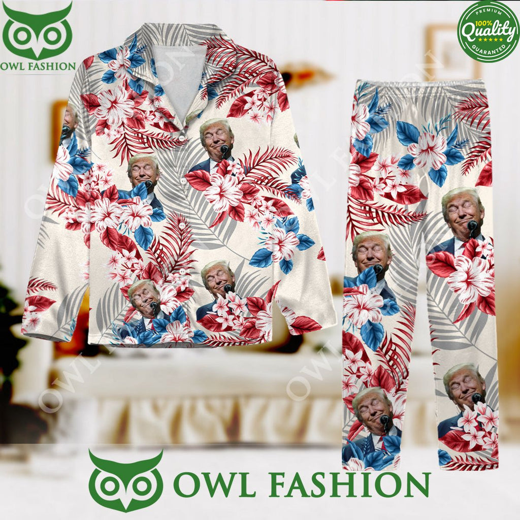 Donald Trump Face Hibiscus Flower Pattern Hawaii Vibe Pajamas