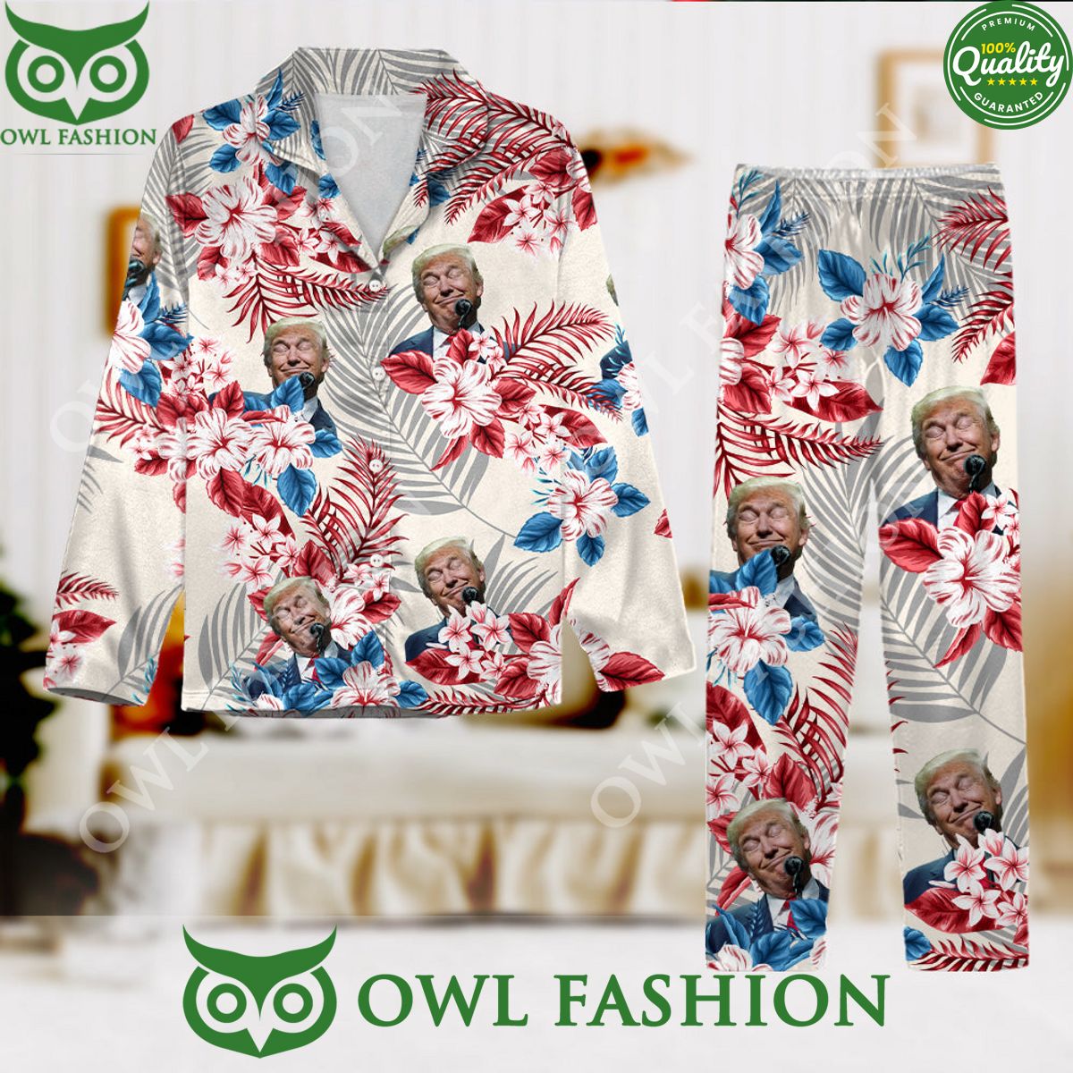 Donald Trump Face Hibiscus Flower Pattern Hawaii Vibe Pajamas