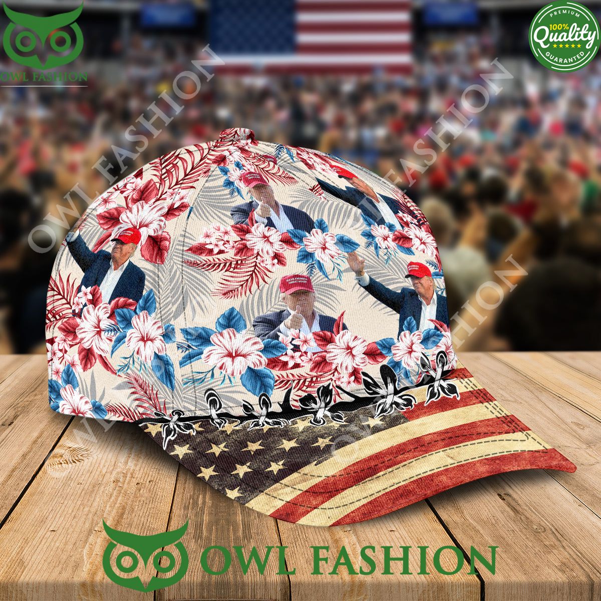 Donald Trump Face With Floral Hawaiian Pattern Printed Classic Cap