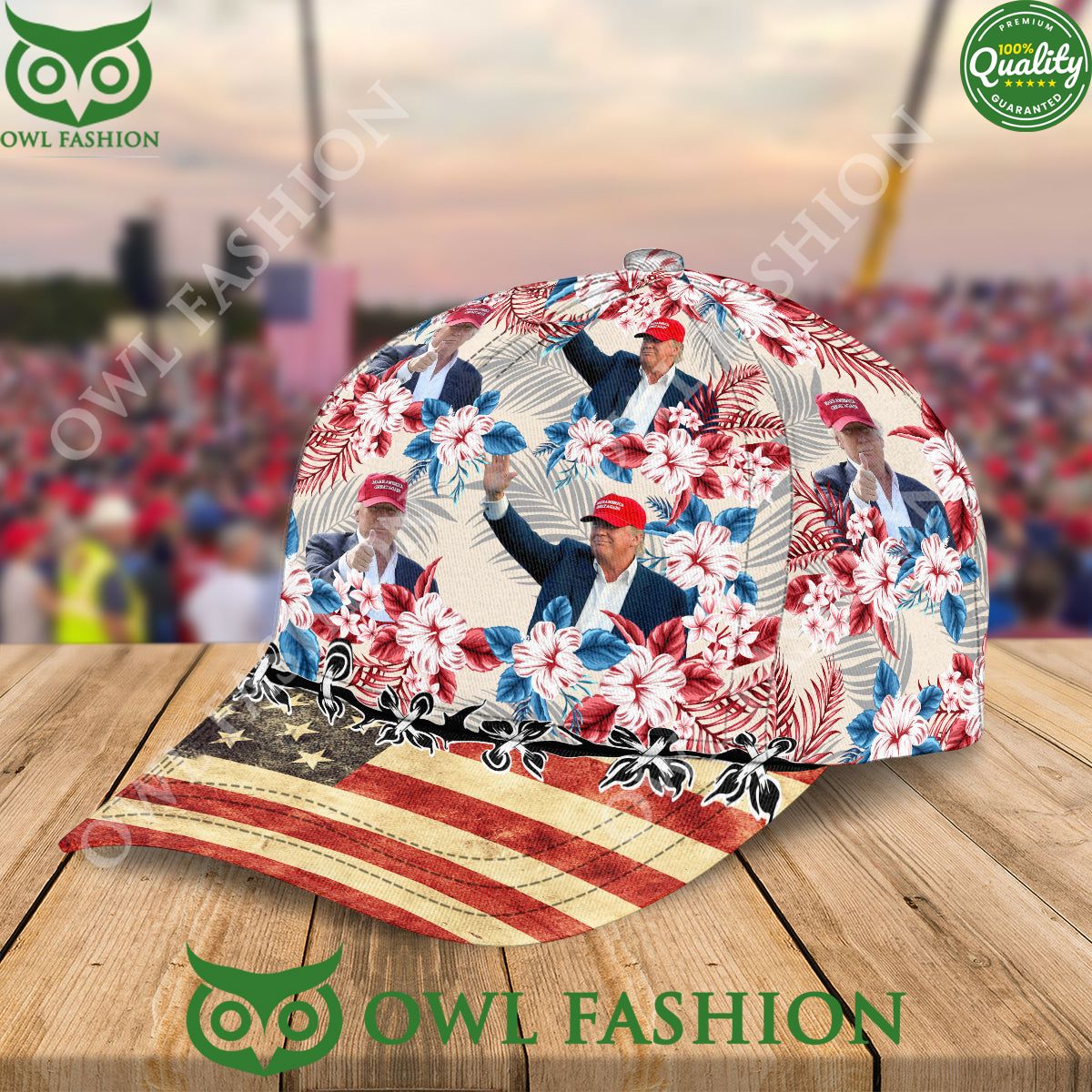 Donald Trump Face With Floral Hawaiian Pattern Printed Classic Cap