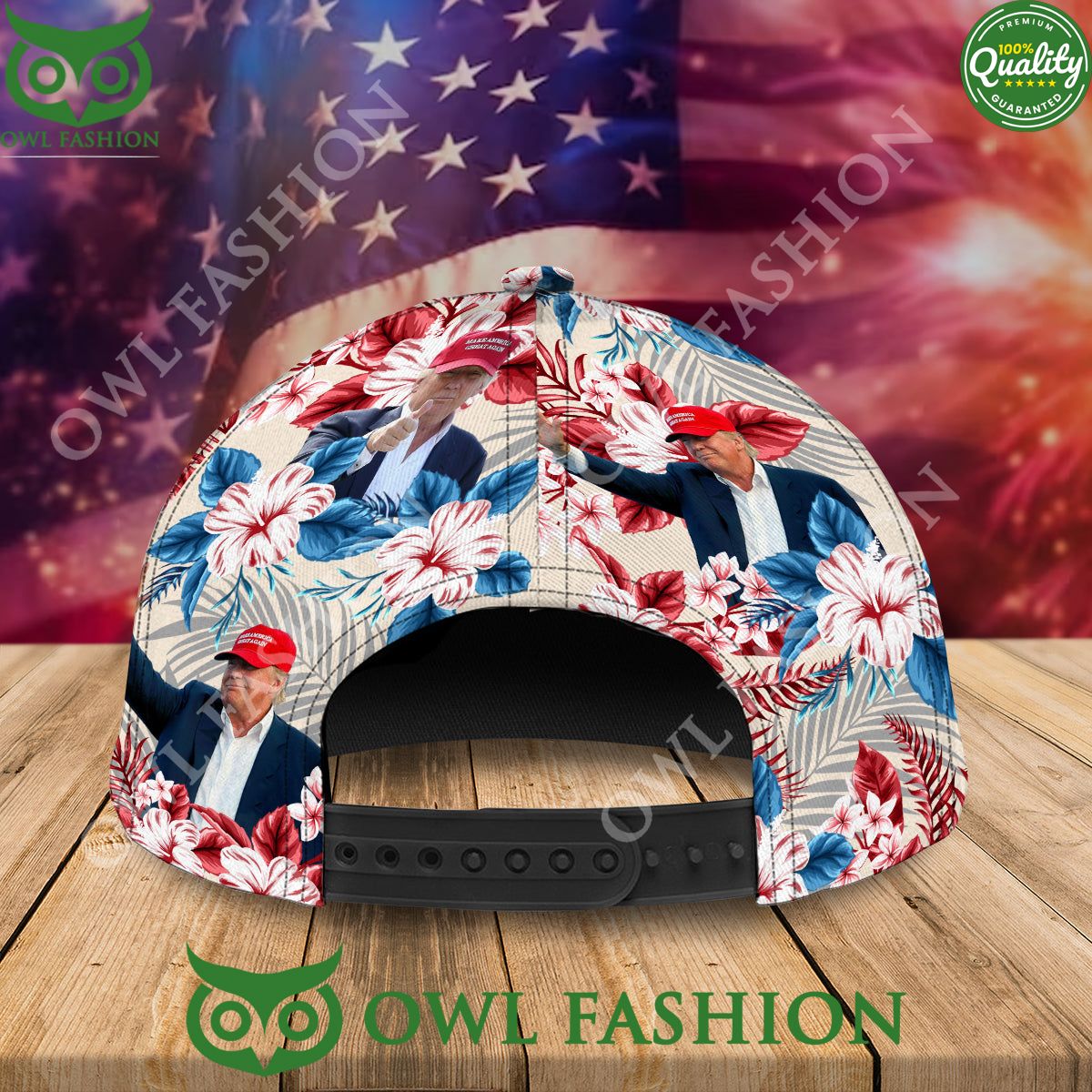 Donald Trump Face With Floral Hawaiian Pattern Printed Classic Cap