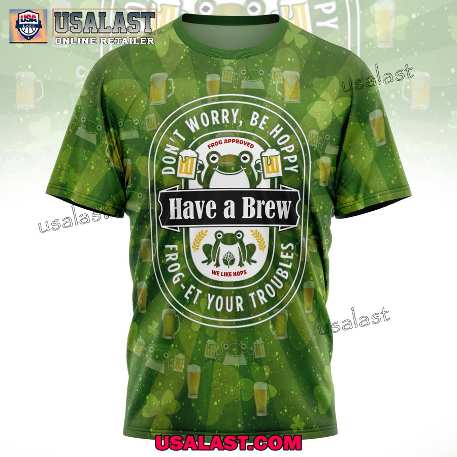 Don’t Worry Be Hoppy Frog Eat Your Troubles Beer 3D T-Shirt
