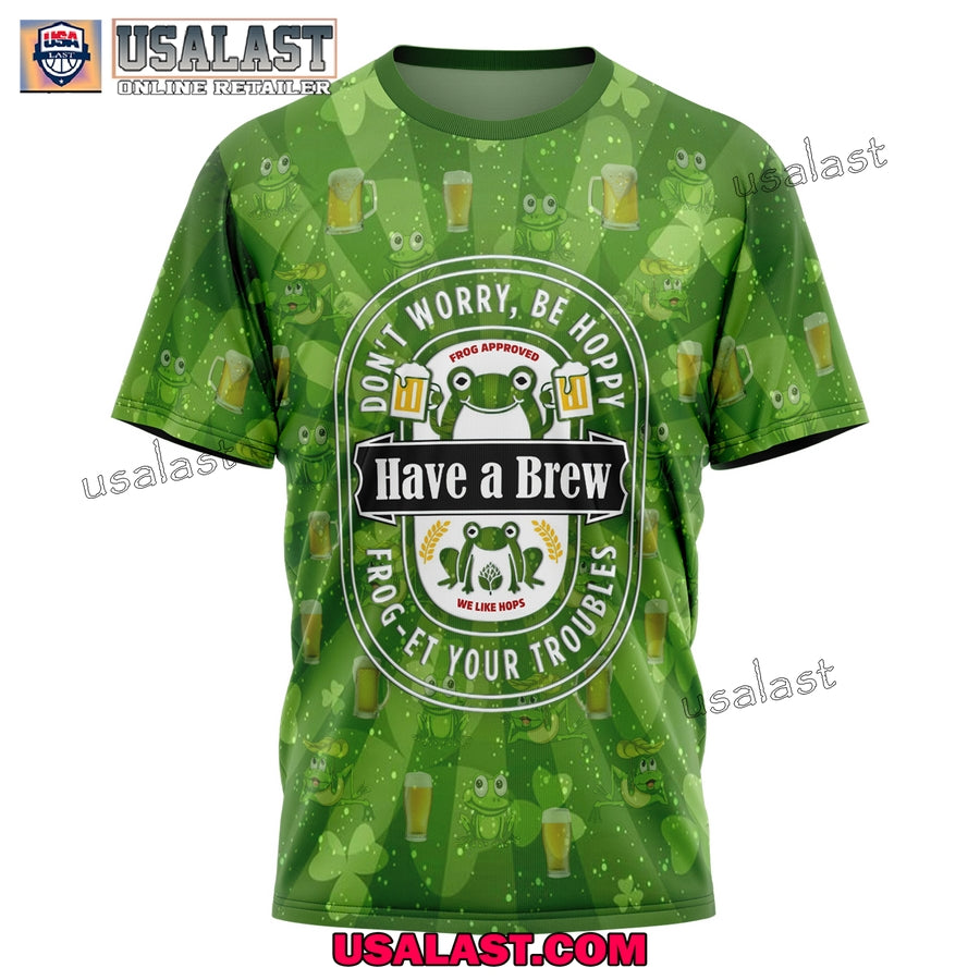Don’t Worry Be Hoppy Frog Eat Your Troubles Beer 3D T-Shirt